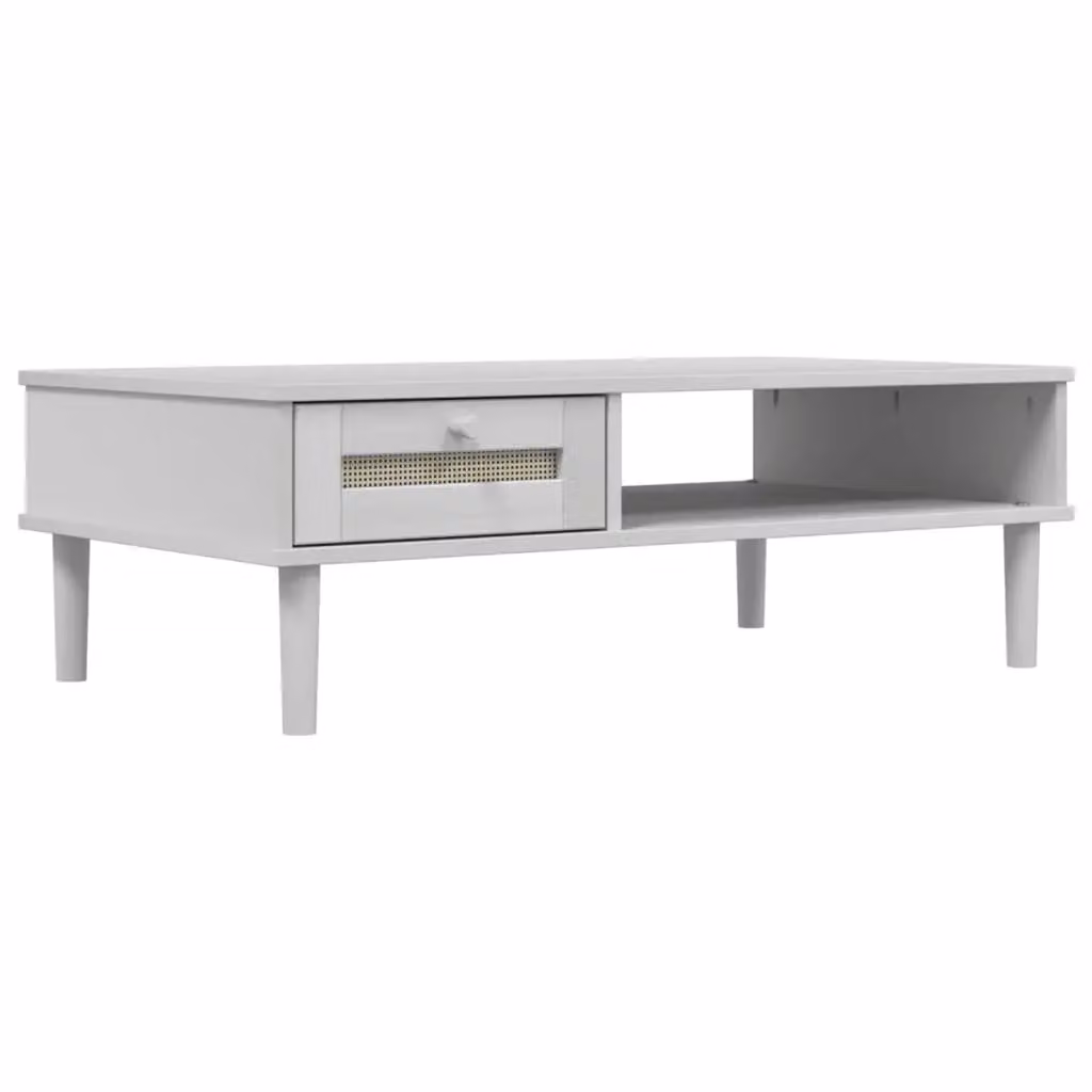 Berkfield Home SENJA Coffee Table in White Rattan Look Solid Pine Wood, W/D/H: 100 x 55 x 33 cm – 2