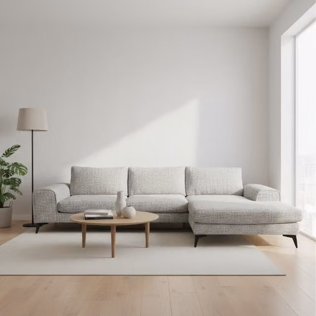 Abakus Direct Venice Chenille Corner Sofa in Light Grey with Deep Seats and Extra-wide Padded Arms, Right-hand Facing