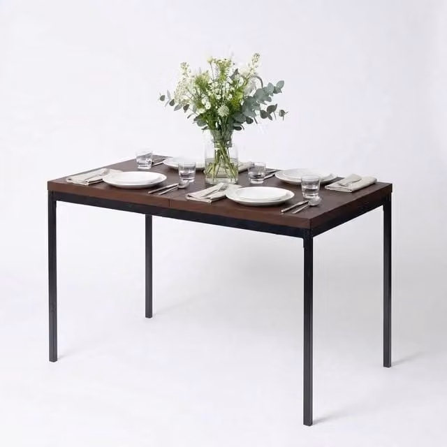 VOGREX Brown Rectangular Dining Table with Black Legs, W/D/H: 120 x 70 x 75 cm – 1
