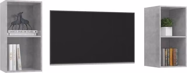 Berkfield Home Practical Wall-mounted TV Cabinets, 2 Piece Set in Concrete Grey Engineered Wood, W/D/H: 72 x 37 x 37 cm
