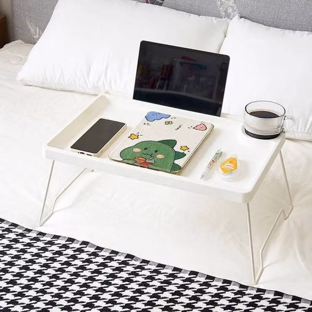 EONLION White Folding Lap Desk with Metal Legs and Rectangular Top, Width: 100 cm – 1