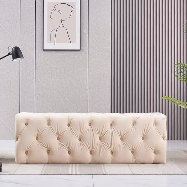 Life Interiors Melia Large Single Velvet Ottoman Bench in Cream