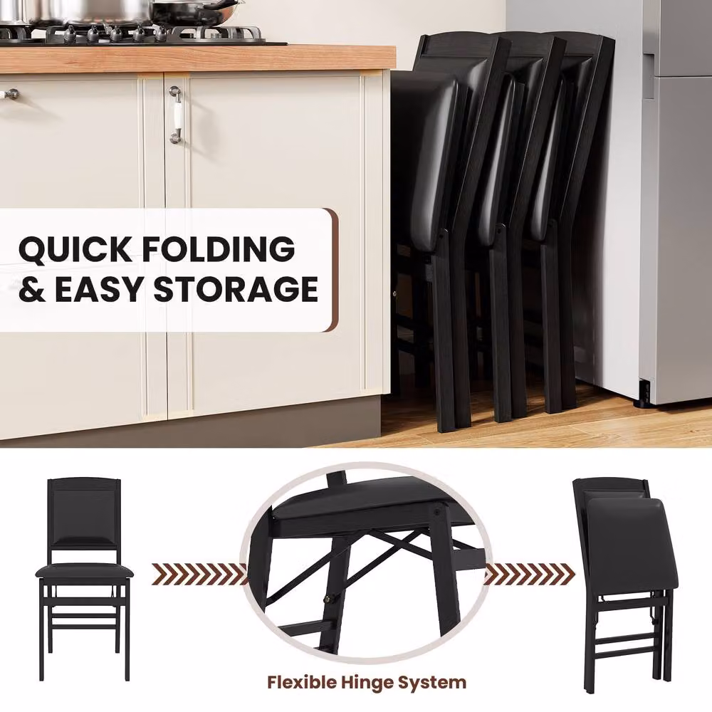 Gymax 2 Pack of Black Folding Dining Chairs with High Backrest and Padded Synthetic Leather Seats – 6