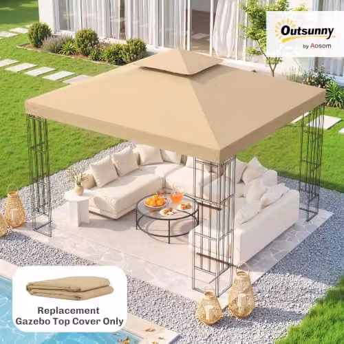 Outsunny 2 Tier Garden Gazebo Replacement Canopy Roof Cover, Beige, W x D: 300 x 300 cm – 2
