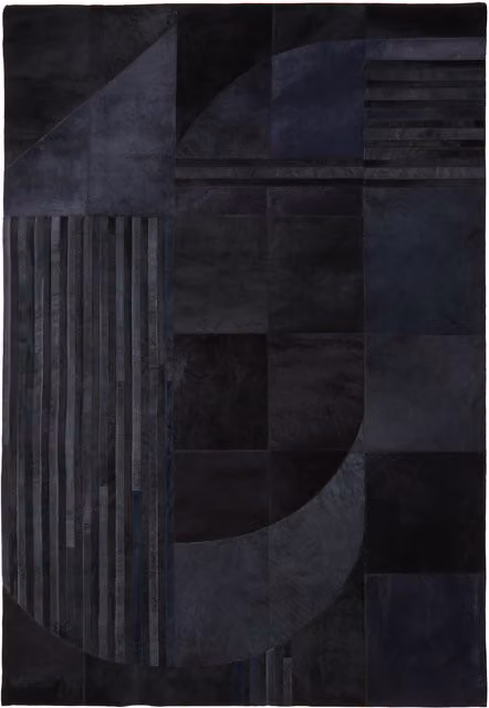 Orsina Bosie Safira Small Black and Grey Art Deco Geometric Leather and Wool Rug