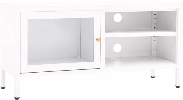 Berkfield Home White TV Cabinet with Glass Doors and Internal Shelves, W/D/H: 90 x 30 x 44 cm