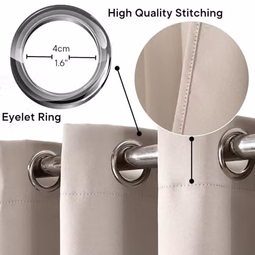 OHS Pair of Thermal Blackout Eyelet Curtains in Sand, W: 116 cm, H: 137 cm – 2