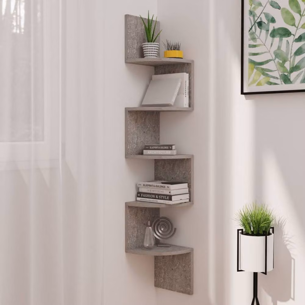 Berkfield Home Wall Mounted Corner Shelf in Concrete Grey, W/D/H: 19 x 19 x 123 cm – 2