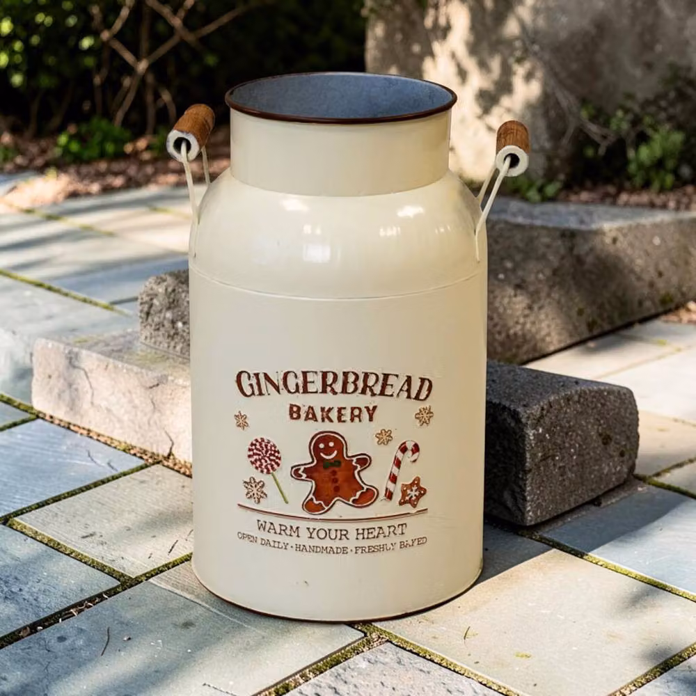 Four Candle Cream Gingerbread Bakery Christmas Urn with Wooden Handles in White – 2