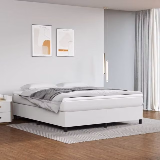 Berkfield Home Upholstered Box Spring Bed Frame in White Faux Leather, W/D/H: 180 x 200 cm – 1
