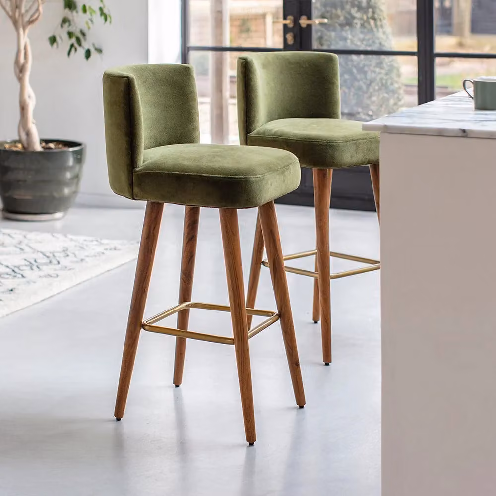 Atkin & Thyme Lola Barstool in Green Velvet