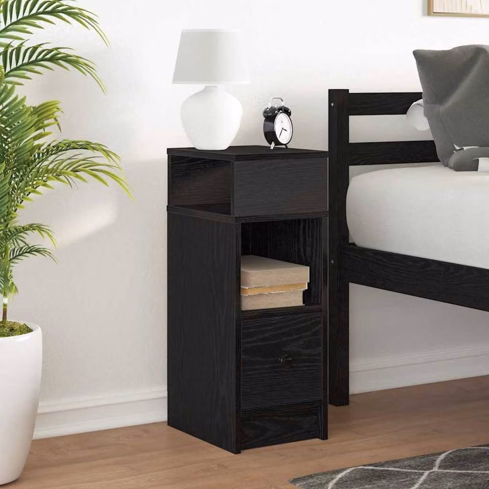 Berkfield Home Modern Black Bedside Cabinet with Drawer W/D/H: 25 x 31 x 66 cm – 3