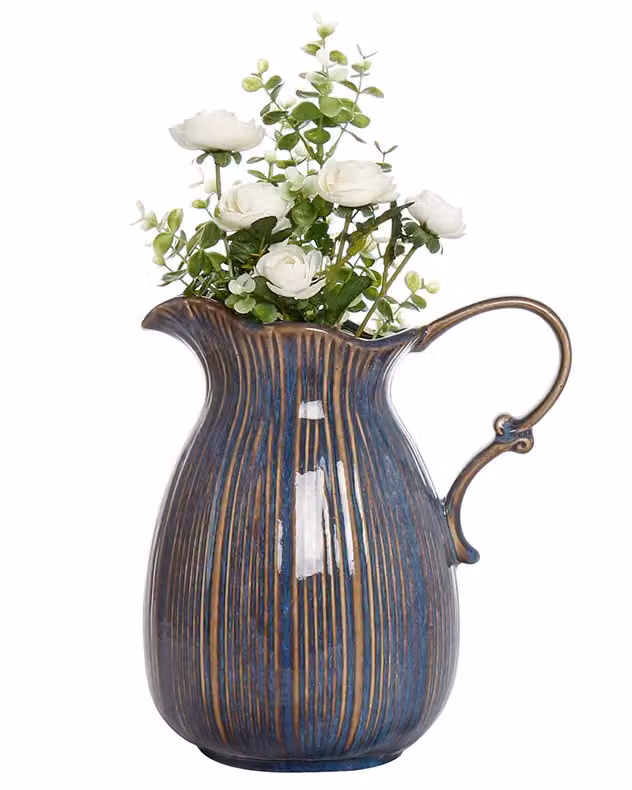 Dibor Aegean Blue Fluted Ceramic Decoration Pitcher Jug Vase – 2