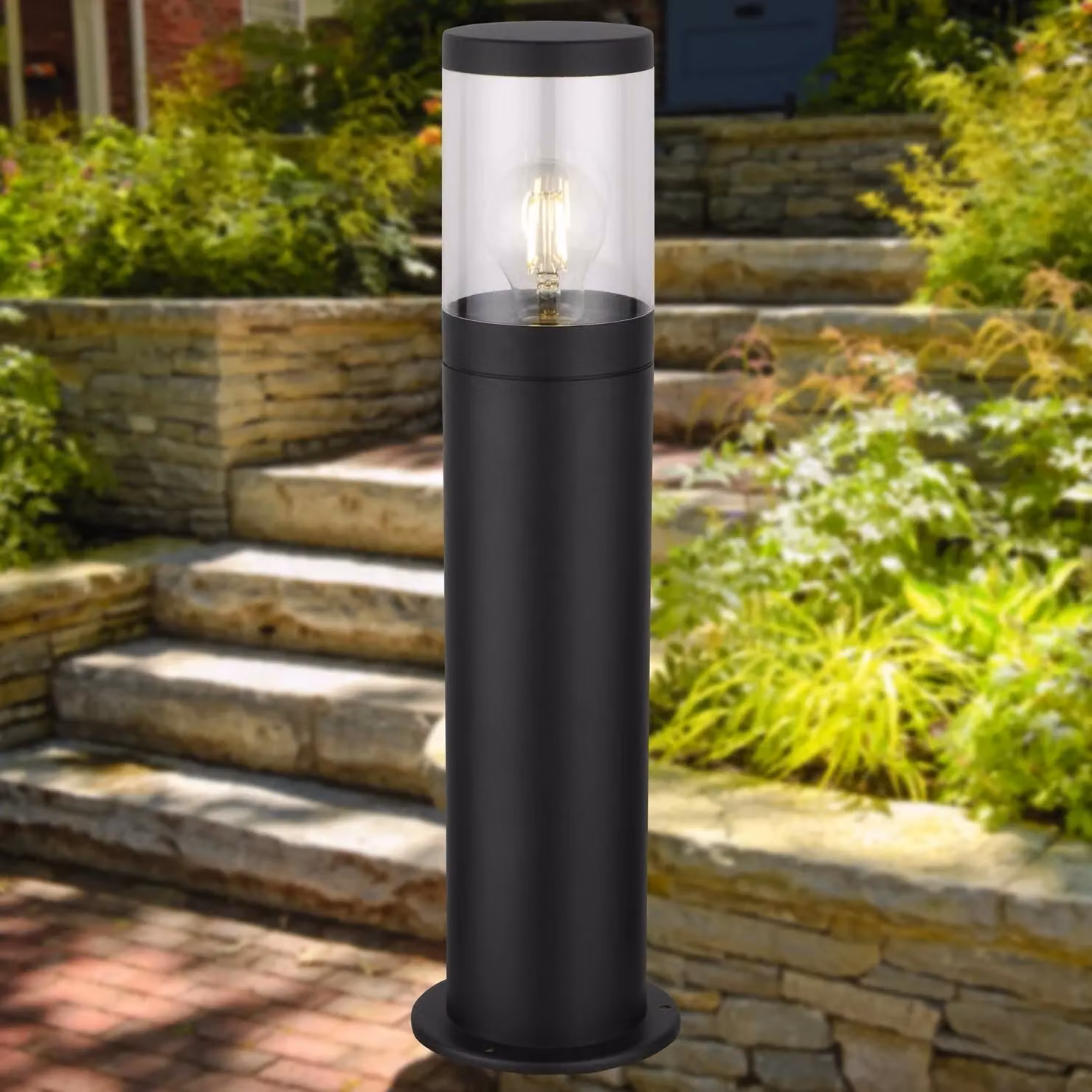 First Choice Lighting Storm Black IP44 Outdoor LED Post Light with Transparent Glass, Height: 50 cm – 3