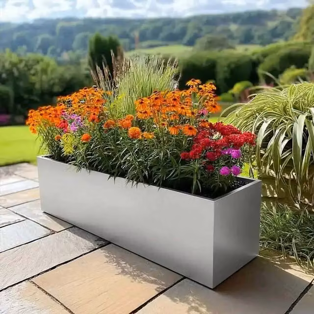 Silver Galvanised Steel Trough Planter Tub