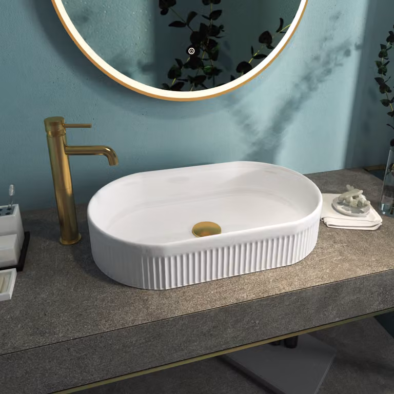 Royal Bathroom Lyon Round Ceramic Countertop Basin Vessel, White, Diameter: 48 cm