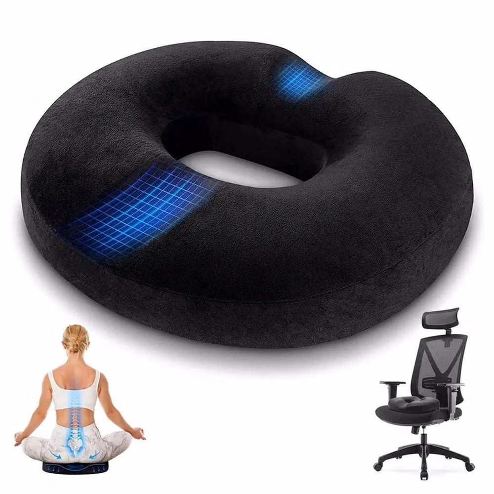 VOGREX Orthopedic Memory Foam Donut Cushion for Tailbone and Seat Pain Relief in Black Velvet – 2
