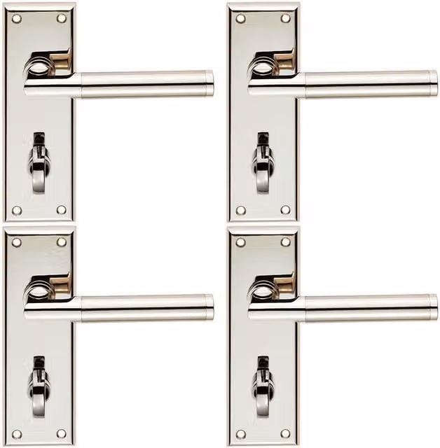 Loops 4x Round Bar Section Lever Bathroom Backplate in Polished Silver, W: 15 cm, H: 5 cm