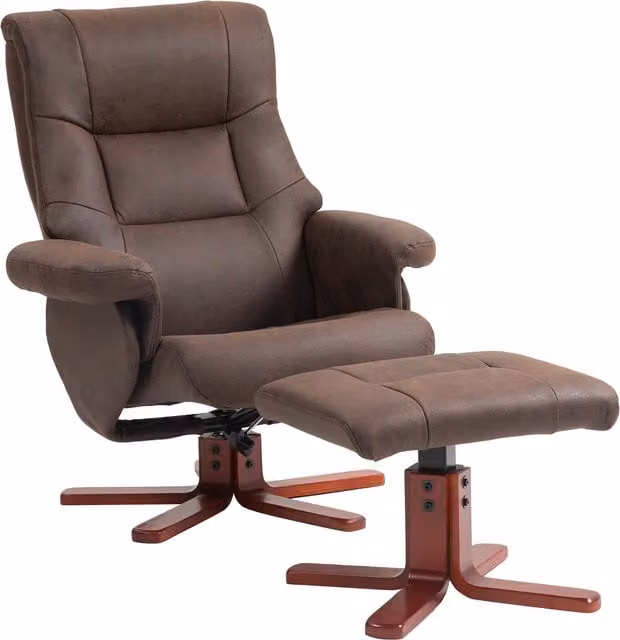 HOMCOM Faux Microfibre Leather Manual Recliner and Footstool Set in Dark Brown – 1