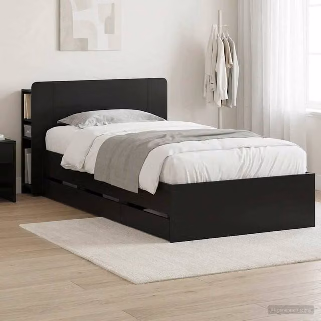 Berkfield Home Modern Black Bed Frame with Storage Drawers in Engineered Wood