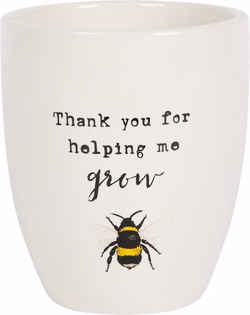 KDMK Thank You For Helping Me Grow Ceramic Plant Pot with Bee Illustration, White