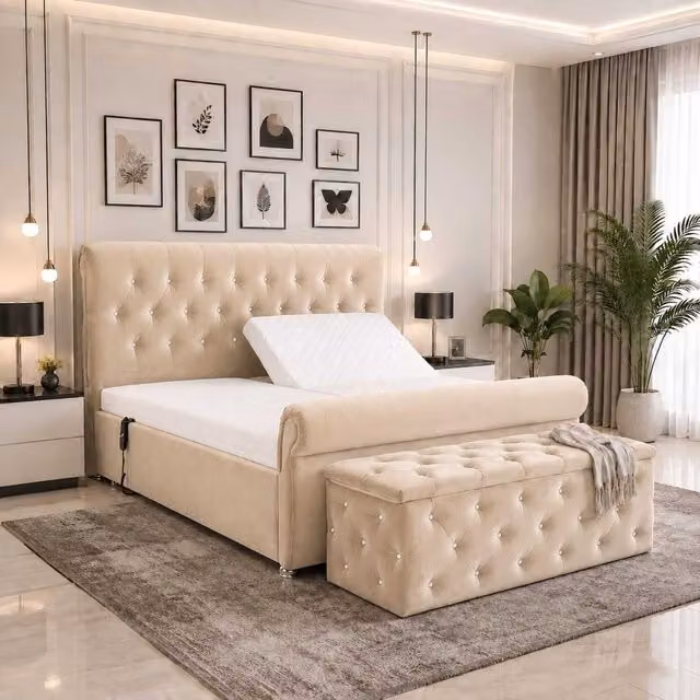 Harmony Adjustable Mobility Bed with Mattress and Headboard by K Mehmood Enterprise Ltd in Beige, Silver or Yellow