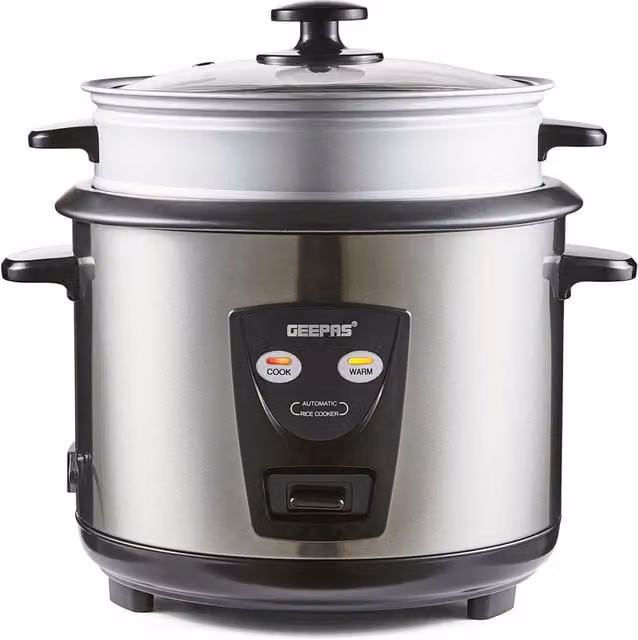 Geepas 1.8L Rice Cooker and Steamer with Keep Warm Function, 700W, Metallic Silver
