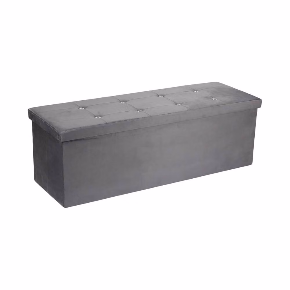 Simpa Extra Large Fold Flat Brushed Velvet Ottoman Storage in Light Grey, W: 110 cm, D: 38 cm, H: 37 cm – 2