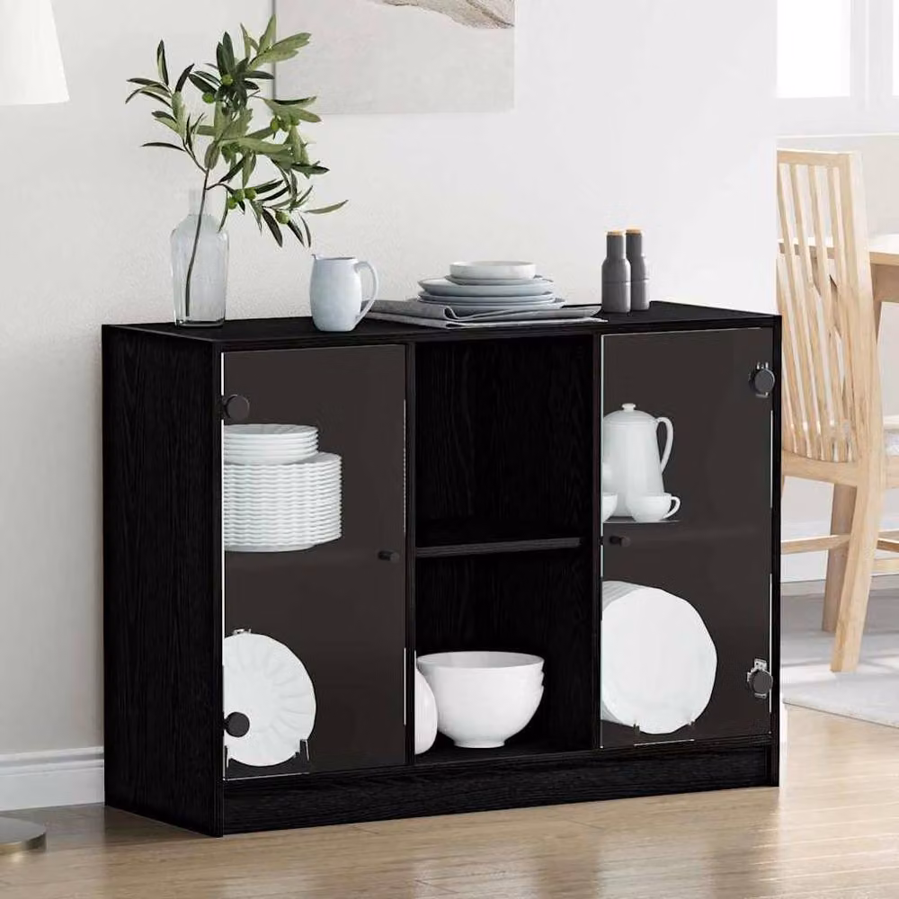 Berkfield Home Black Oak Sideboard in Engineered Wood, W/D/H: 102 x 37 x 75.5 cm – 2