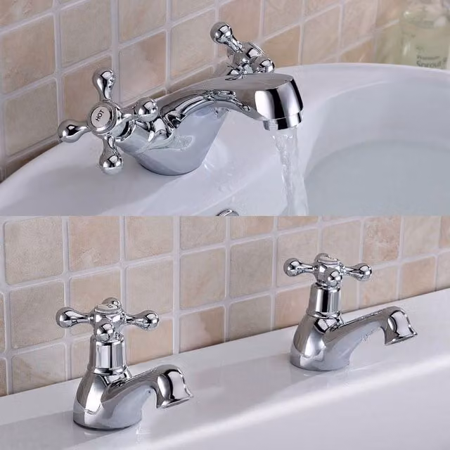 Nes Home Chrome Trafford Victorian Bath Taps and Basin Mono Mixer Tap Set in Silver