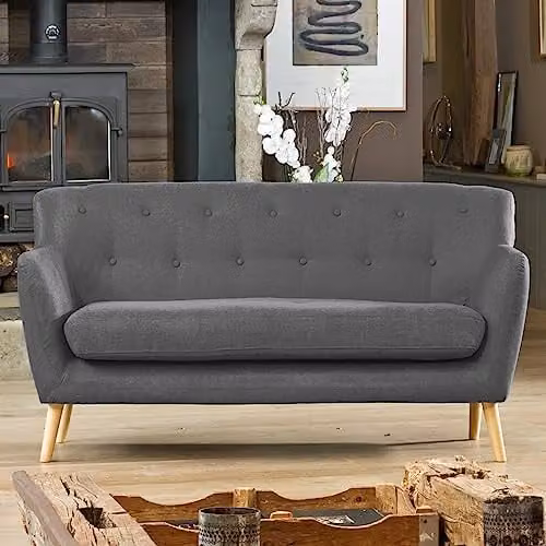 Artemis Home Lynwood 3 Seat Scandi Style Fabric Sofa in Grey, Width: 177 cm