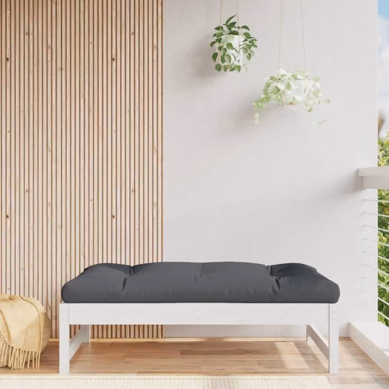 Berkfield Home Beautiful Garden Footstool in White Solid Pine Wood W/D/H: 120 x 80 x 30 cm