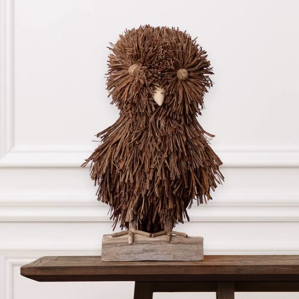 Voyage Maison Alfred Hand Crafted Rustic Brown Wooden Standing Owl Tabletop Sculpture – 2