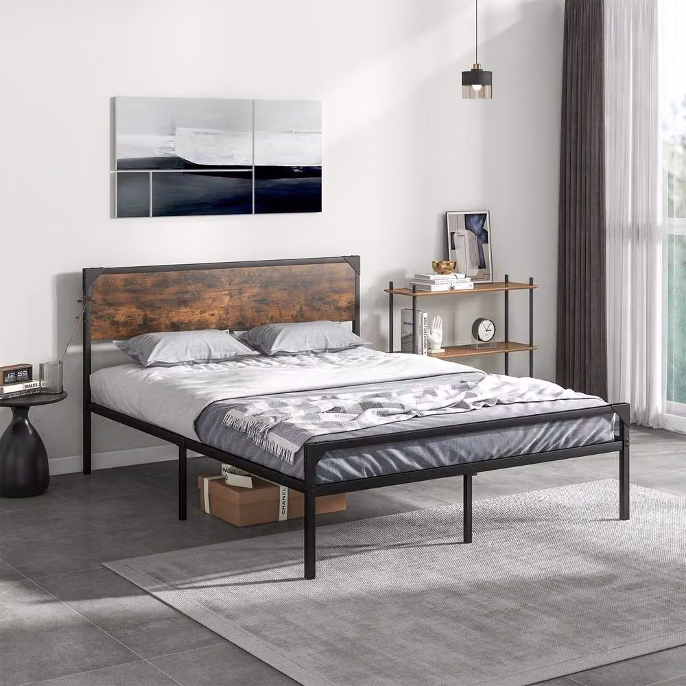 Costway Industrial Metal Double Bed Frame in Brown, W/D/H: 140 x 200 cm – 6