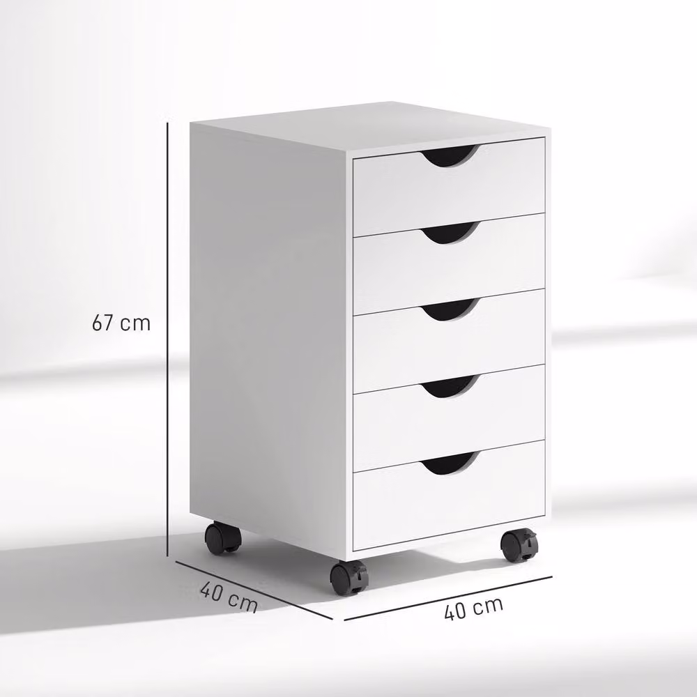 STILVORA White 5-Drawer Filing Cabinet with Castors – 4