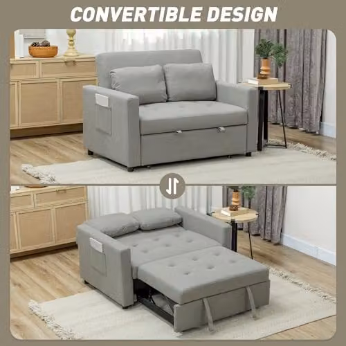 HOMCOM 2 Seater Velvet Sofa Bed with Pull Out Drawer and Scatter Cushions, Grey, W/D/H: 120 x 84 x 86 cm – 3