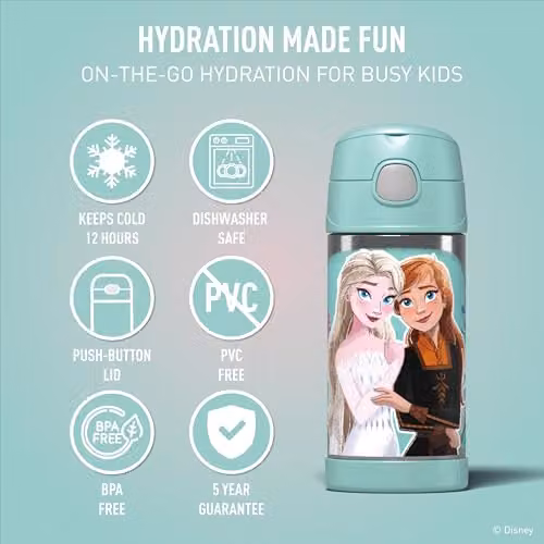 Thermos Disney Frozen FUNtainer Stainless Steel Kids Straw Bottle, Multicolour, 355ml – 3