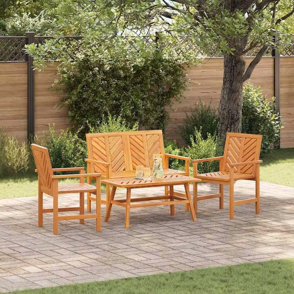 Berkfield Home Modern 4 Piece Garden Lounge Set in Brown Solid Acacia Wood – 2