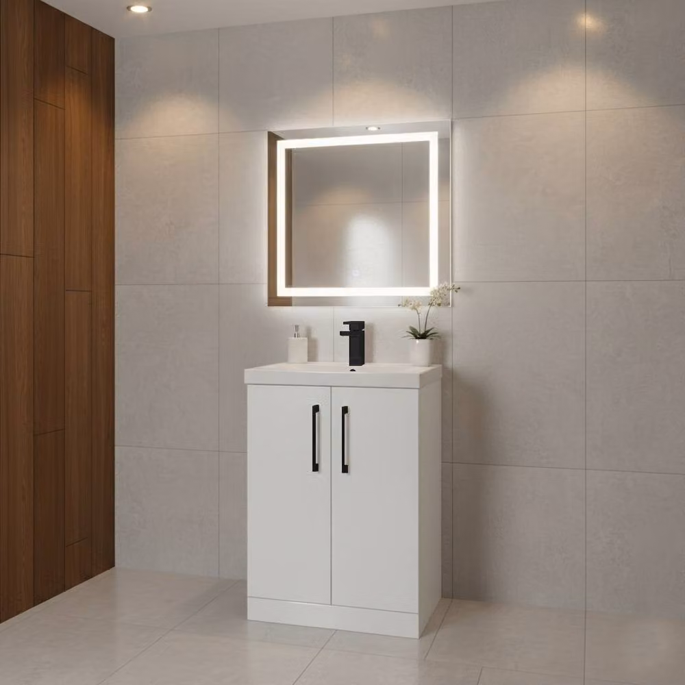 Balterley White Freestanding Bathroom Floor Vanity Unit with Basin and Soft Close Doors, Width: 61 cm – 2