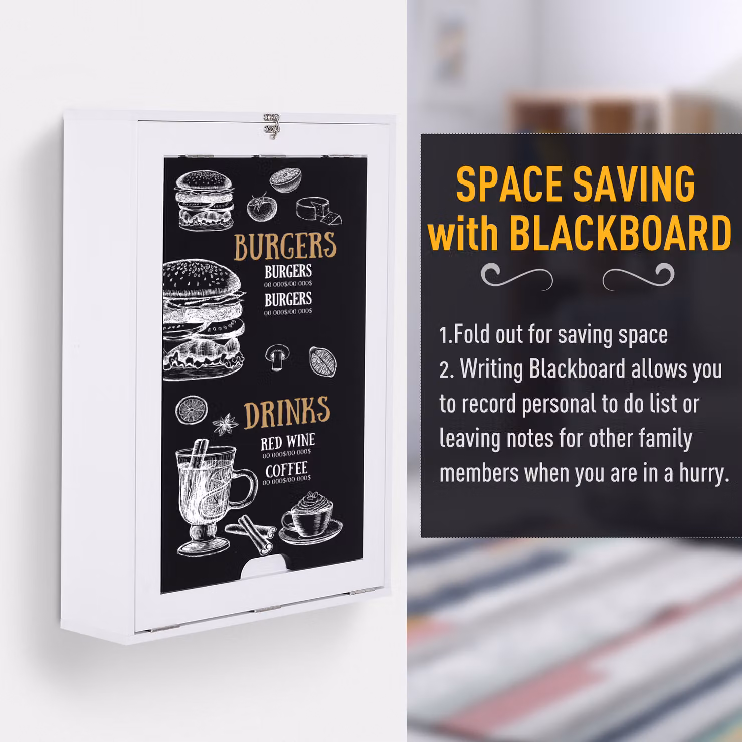 HOMCOM White Drop-Leaf Floating Desk with Chalkboard and Storage Shelf, W: 147 cm, D: 60 cm, H: 19 cm – 5
