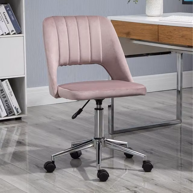 Vinsetto Pink Velvet Modern Swivel Home Office Task Chair with Castors