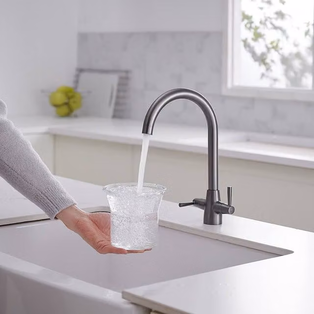Heable Grey Brass Kitchen Mixer Tap with Dual Lever and Swivel Spout – 1