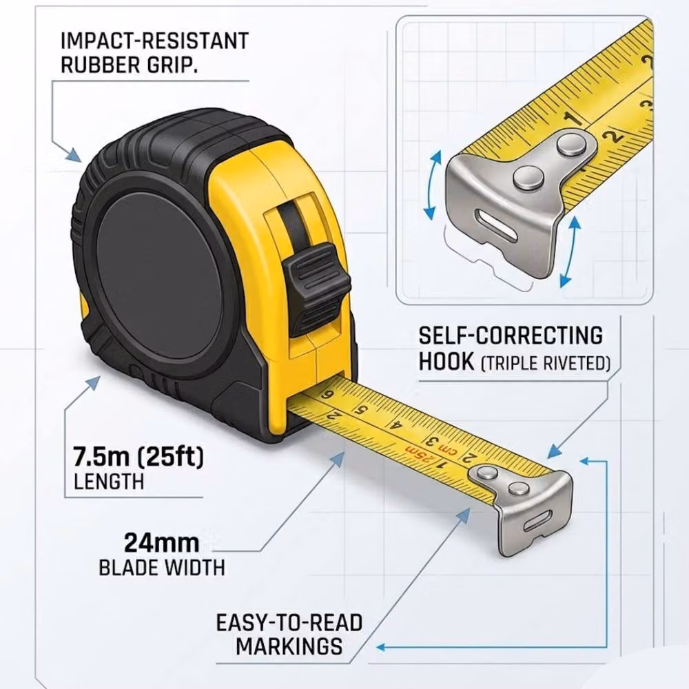 Bedsland Professional Steel Tape Measure, Yellow and Multicolour, Length: 7.5 m, Width: 24 mm – 3