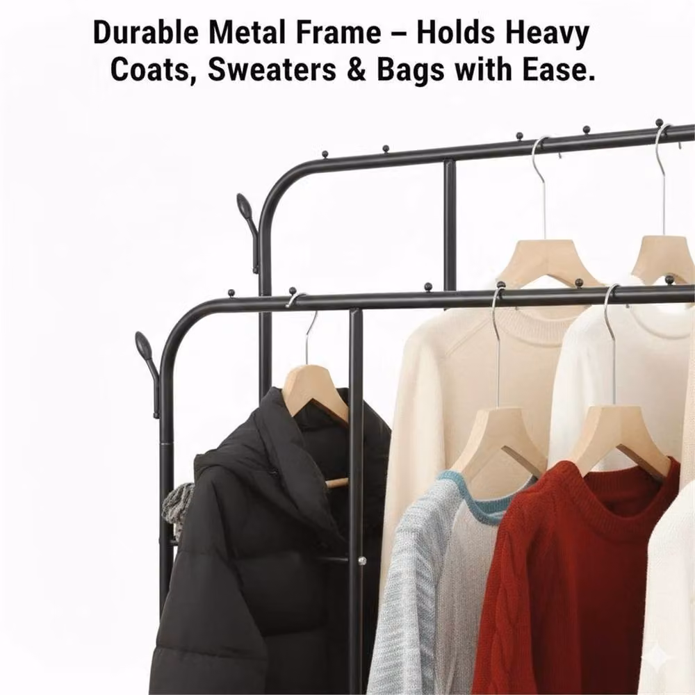 SPETLEK Heavy Duty Double Rail Rolling Garment Rack in Matt Black, Width: 80 cm – 3