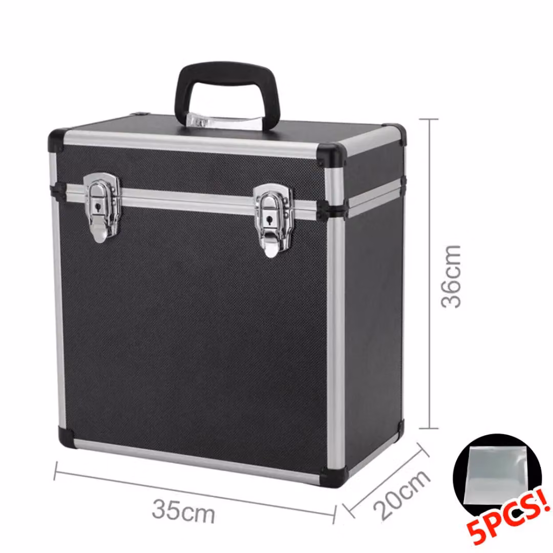 Hinsinc Black Heavy Duty Lockable Vinyl Record Storage Case with Lid and Handles – 2
