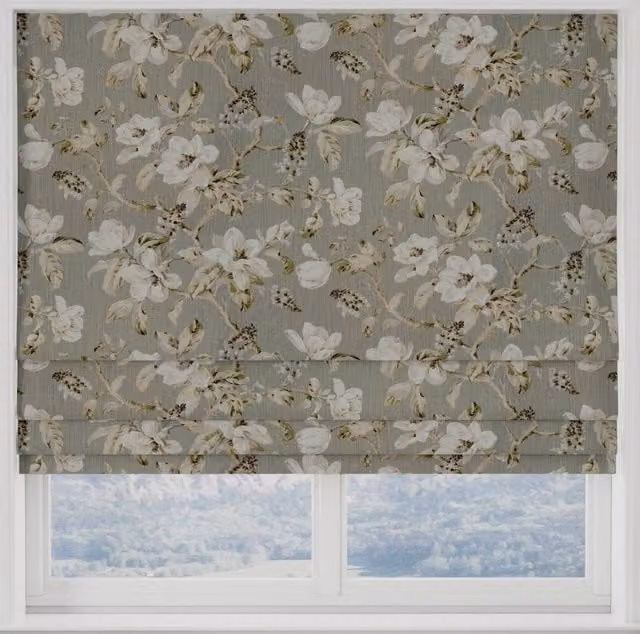 Terrys Isabelle Made to Measure Blackout Roman Blind with Floral and Animal Pattern in Grey, Beige and Silver