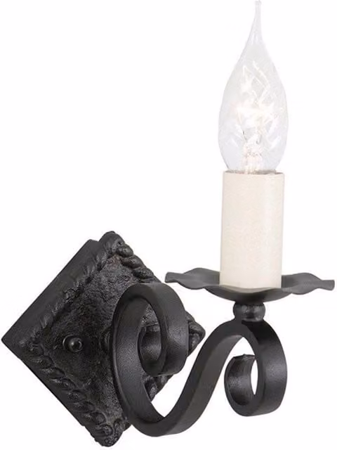 Netlighting Rectory Black Metal and Glass Single Light Indoor Candle Wall Light with E14 Base
