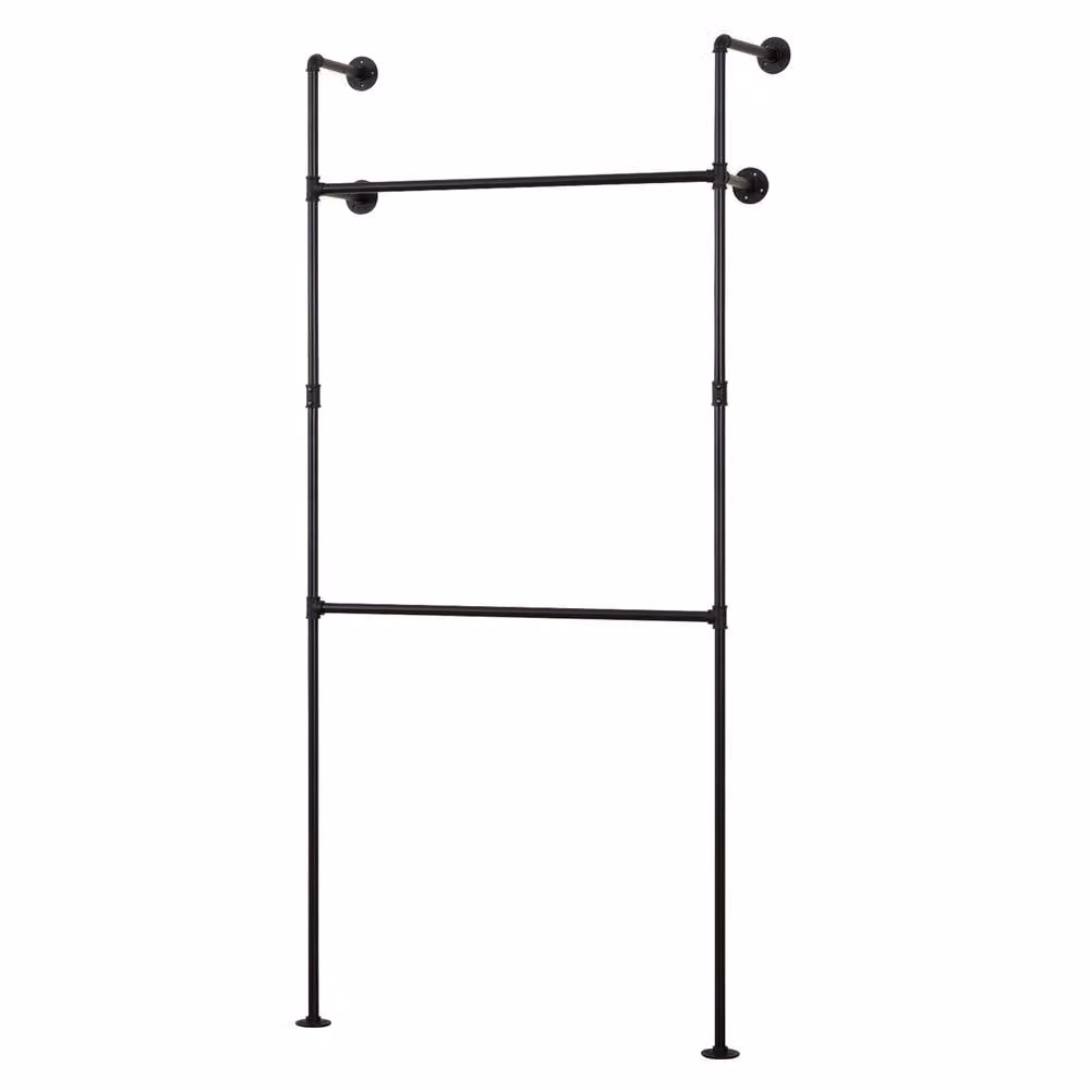 Gymax 2-Tier Wall Mounted Pipe Clothing Rack and Wardrobe System in Matt Black – 2