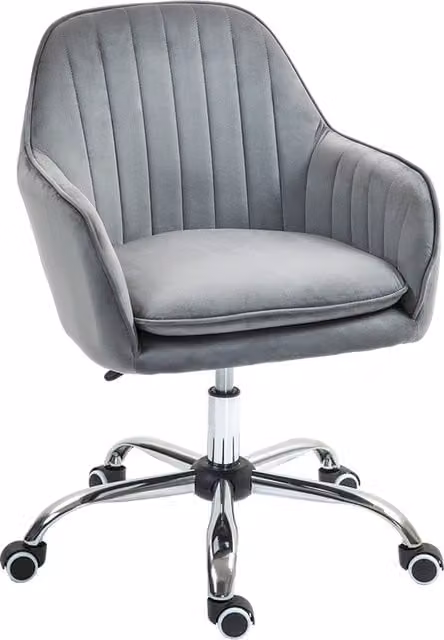 HOMCOM Grey Velvet Task Chair with Adjustable Height and Swivel Function