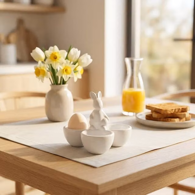 Garden Greatness Multicolour Ceramic Bunny Three Egg Decorative Holder for Easter Tabletop